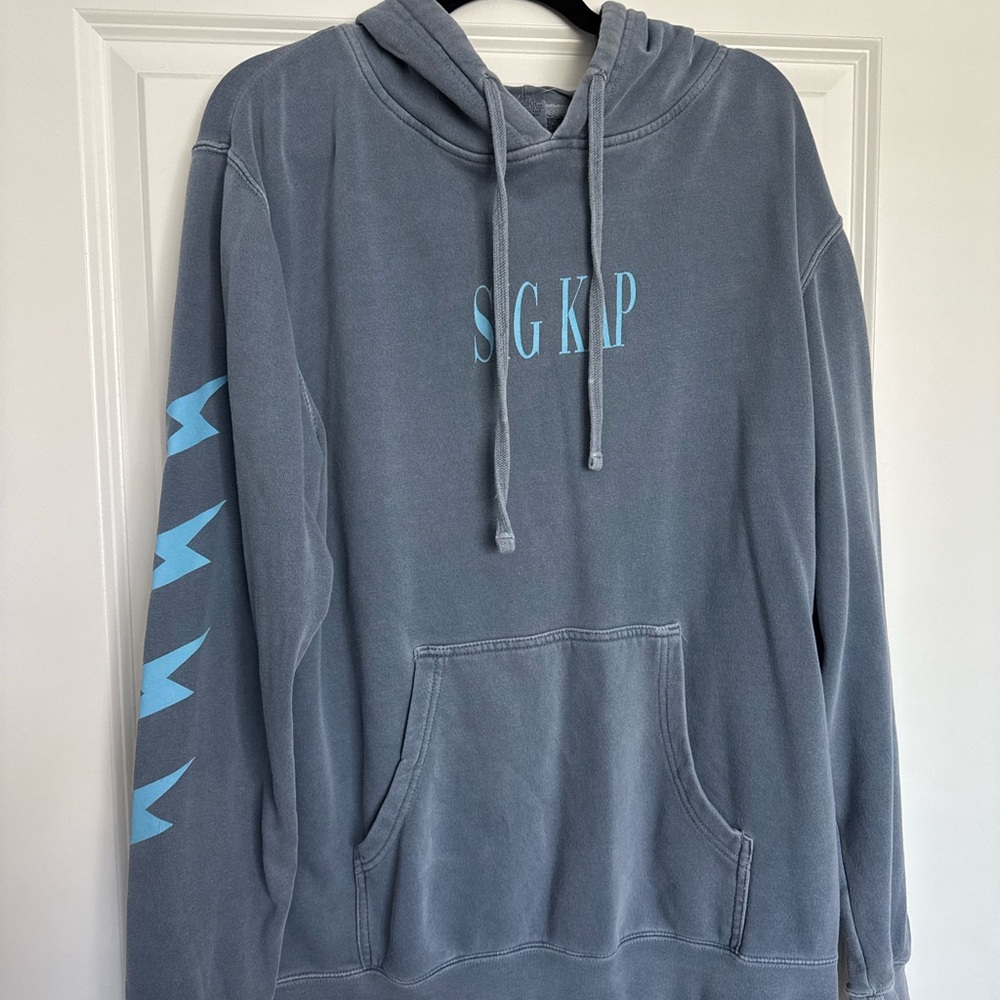 Sigma Kappa Sorority Blue Hoodie with lightning bolts on sleeve